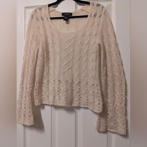 EXPRESS Wool Sweater Vintage Boho Y2K Cottagecore Fuzzy Cable-knit Cream Sz S